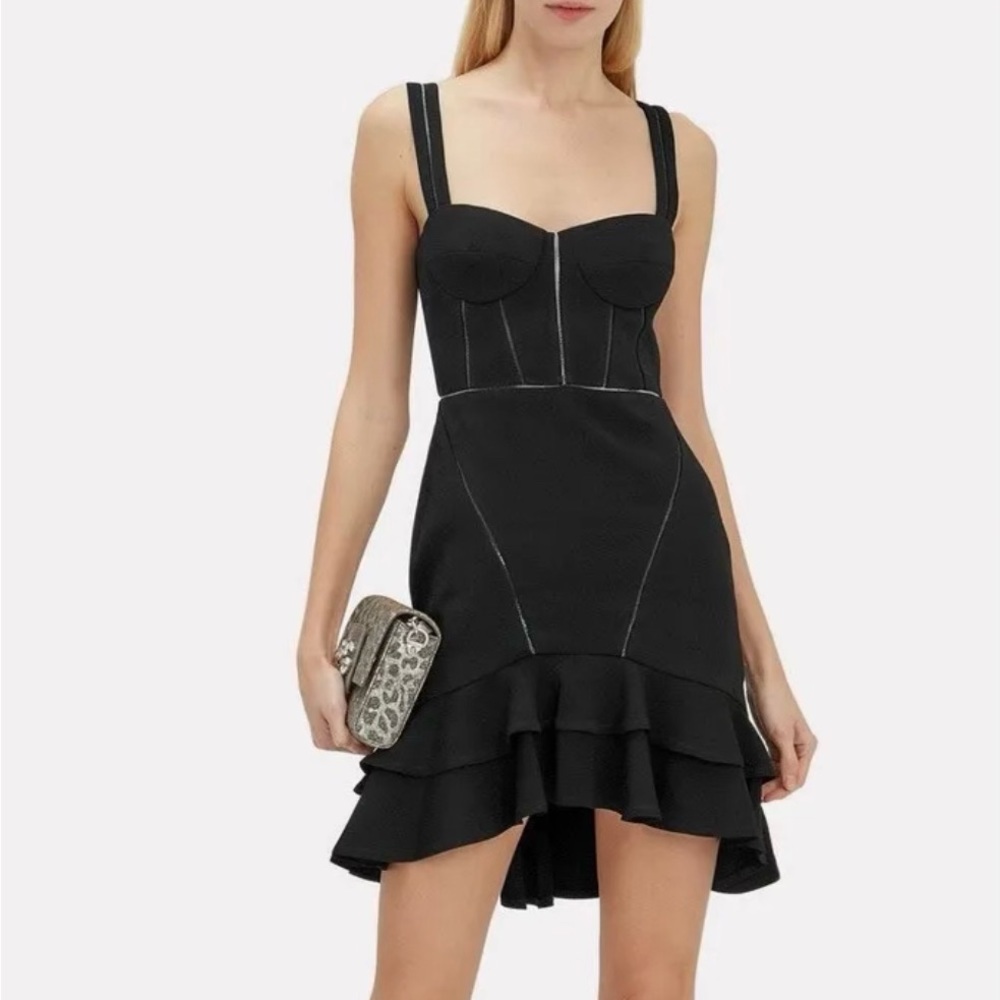 Jonathan Simkhai Ruffle Hem Bustier Black Mini Dress (Size 2)